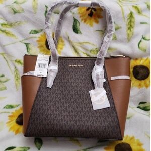 Michael Kors Charlotte Lg Top Zip Tote Brown NWT